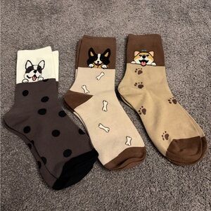 Dog Peekaboo Socks - Black, Brown, Cream